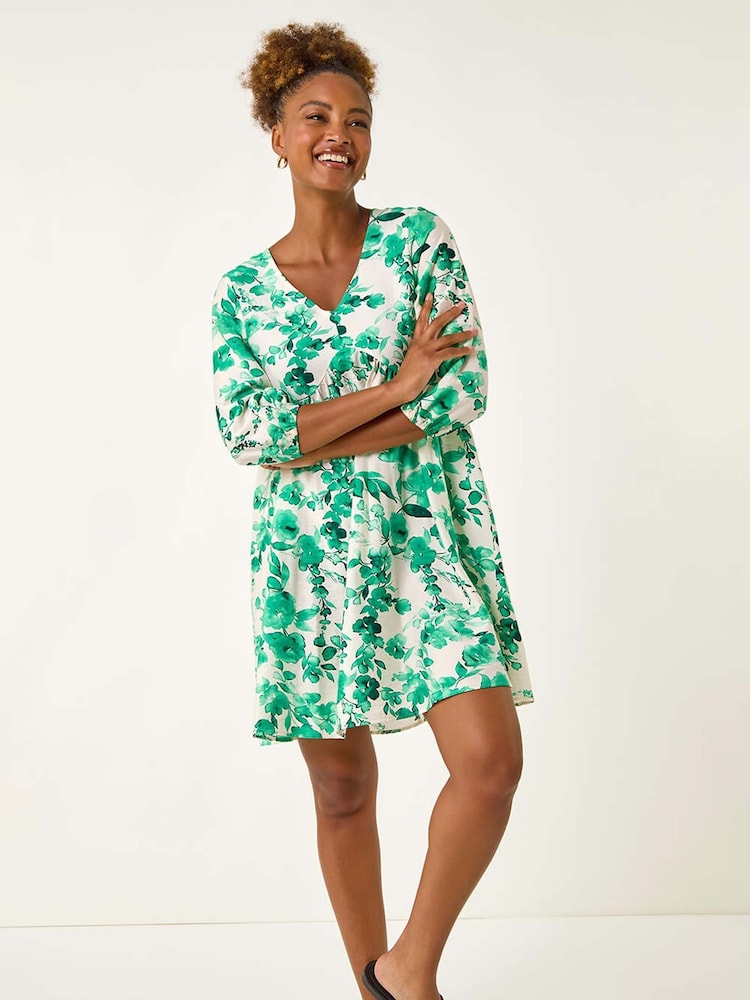 Roman Green Floral Print Smock Dress - Image 1 of 5