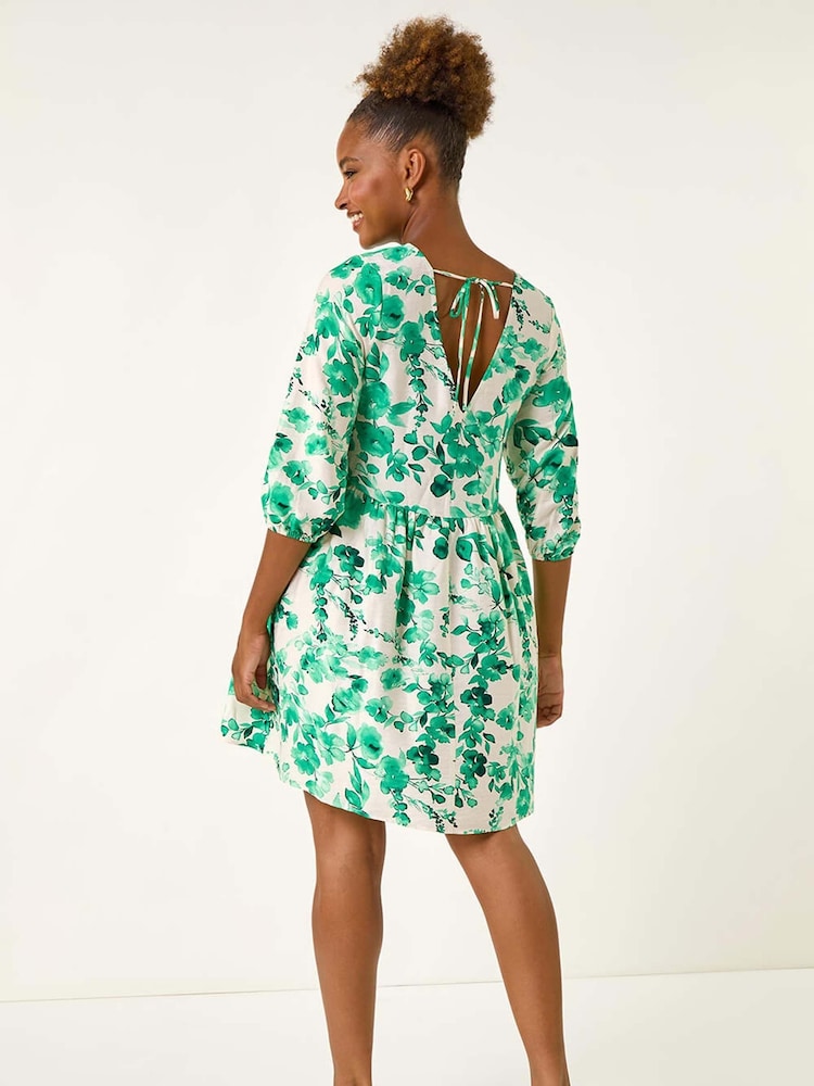 Roman Green Floral Print Smock Dress - Image 2 of 5