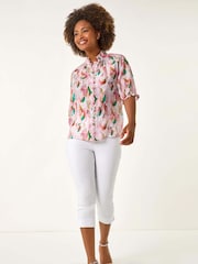 Roman Abstract Print Trim Detail Blouse - Imagem 1 de 5