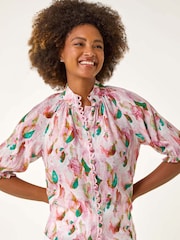 Roman Abstract Print Trim Detail Blouse - Imagem 3 de 5