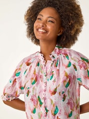 Roman Abstract Print Trim Detail Blouse - Imagem 4 de 5