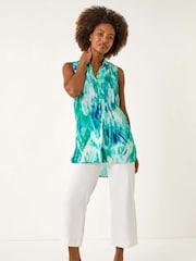 Roman Blue Abstract Print Button Longline Blouse - Image 2 of 5