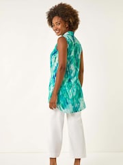 Roman Blue Abstract Print Button Longline Blouse - Image 3 of 5