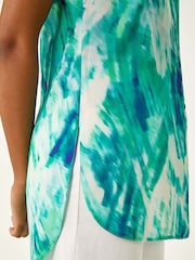Roman Blue Abstract Print Button Longline Blouse - Image 5 of 5