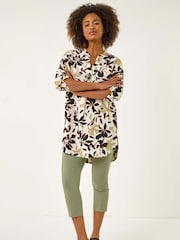 Roman White Floral Print Buttoned V-Neck Blouse - Image 3 of 5