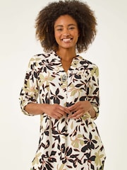 Roman White Floral Print Buttoned V-Neck Blouse - Image 4 of 5