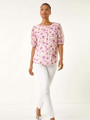 Roman Purple Floral Print Woven Blouse - Image 1 of 5