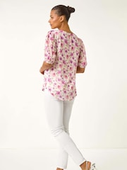 Roman Purple Floral Print Woven Blouse - Image 2 of 5