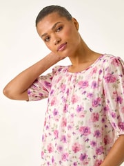 Roman Purple Floral Print Woven Blouse - Image 4 of 5
