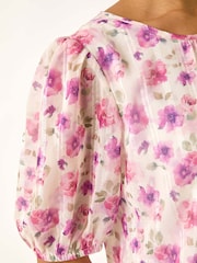 Roman Purple Floral Print Woven Blouse - Image 5 of 5