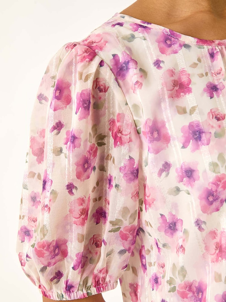 Roman Purple Floral Print Woven Blouse - Image 5 of 5