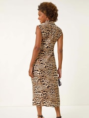 Roman Natural Animal Print Gathered Shirt Dress - Image 3 of 5