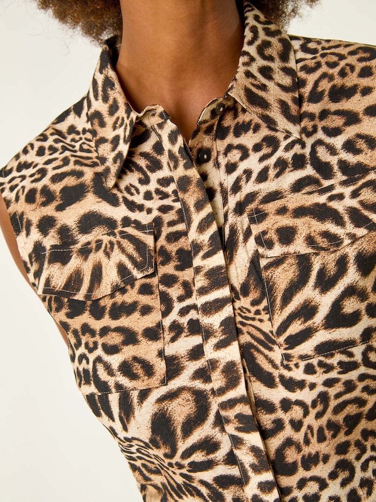 Natural - Roman Animal Print Gathered Shirt Dress - Imagen 5 de 5 Natural - Roman Animal Print Gathered Shirt Dress - Imagen 5 de 5