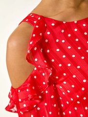 Roman Red Spot Print Frill Cold Shoulder Blouse - Image 5 of 5