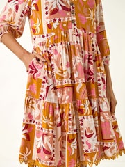 Roman Orange Patchwork Smock V-Neck Dress - Image 5 of 5