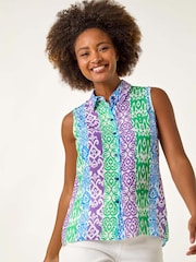 Roman Ikat Print Button Blouse - Imagem 1 de 5