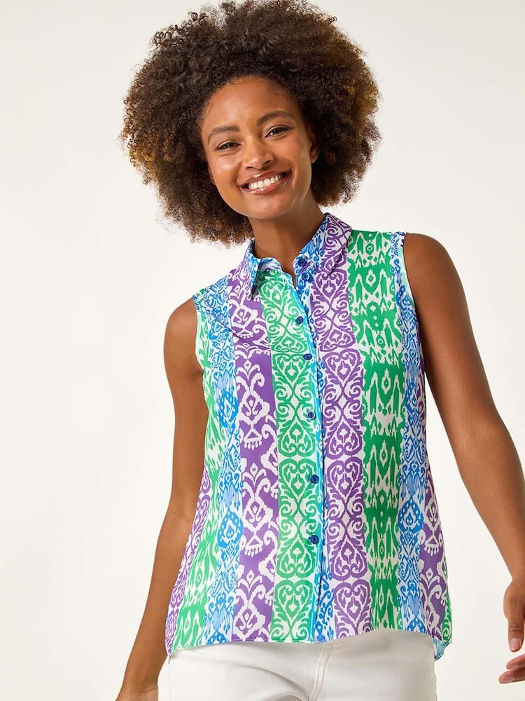 Roman Ikat Print Button Blouse - Imagem 1 de 5