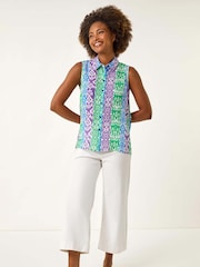 Roman Ikat Print Button Blouse - Imagem 2 de 5