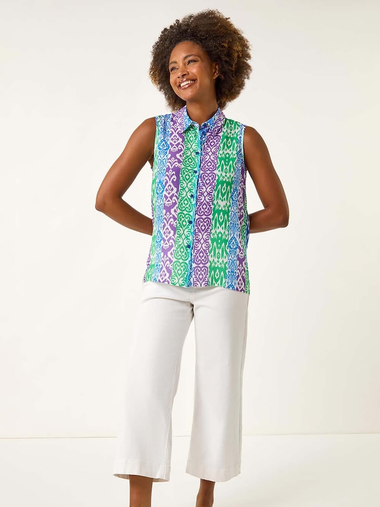 Roman Ikat Print Button Blouse - Imagem 2 de 5