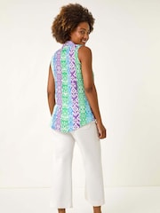 Roman Ikat Print Button Blouse - Imagem 3 de 5