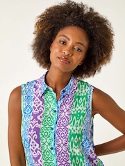 Roman Ikat Print Button Blouse - Imagem 4 de 5