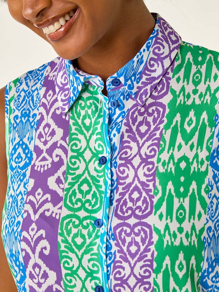 Roman Ikat Print Button Blouse - Imagem 5 de 5