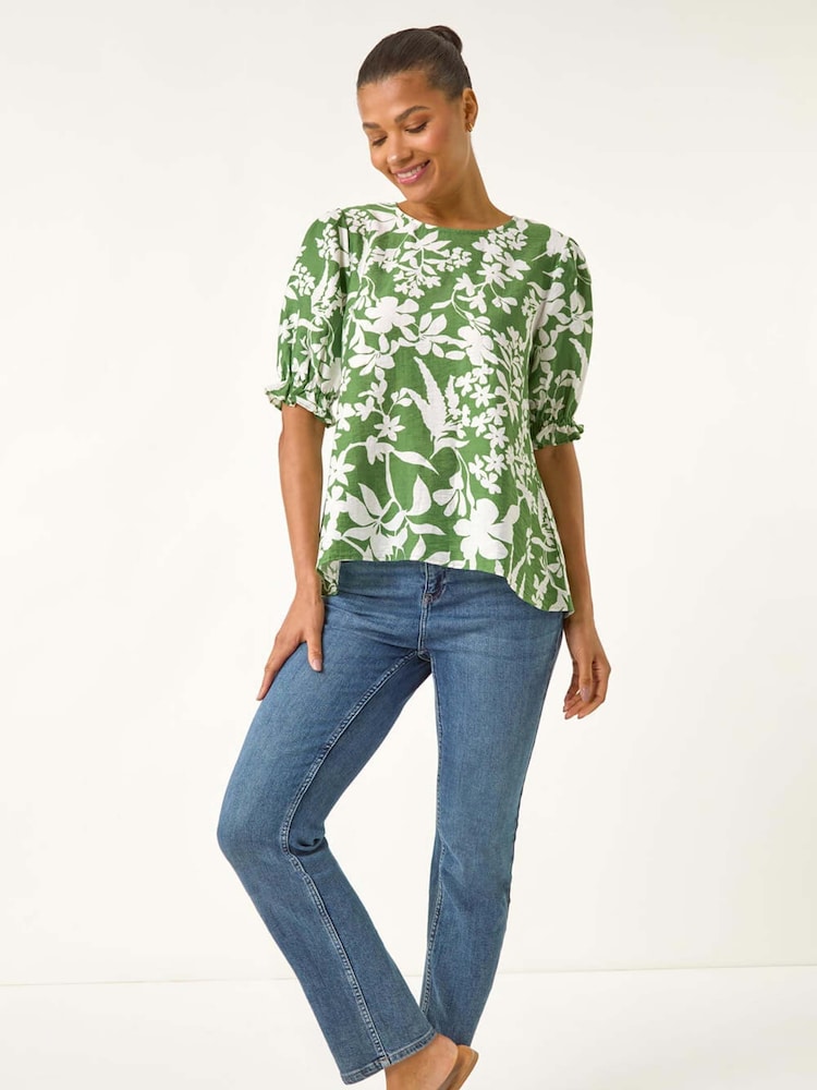 Roman Green Floral Print Puff Sleeve Blouse - Image 2 of 5