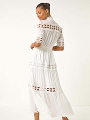 Roman White Lace Detail Belted Midi Dress - Image 3 of 5