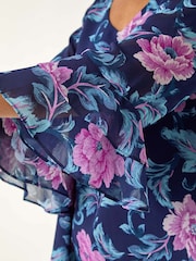 Roman Purple Floral Print Frill Sleeve Blouse - Image 5 of 5