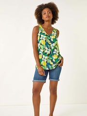 Roman Yellow Lemon Floral Print Buttoned Camisole Top - Image 2 of 5