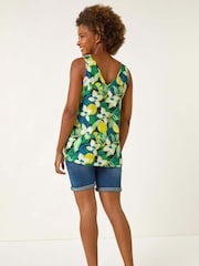 Roman Yellow Lemon Floral Print Buttoned Camisole Top - Image 3 of 5
