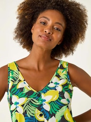 Roman Yellow Lemon Floral Print Buttoned Camisole Top - Image 4 of 5