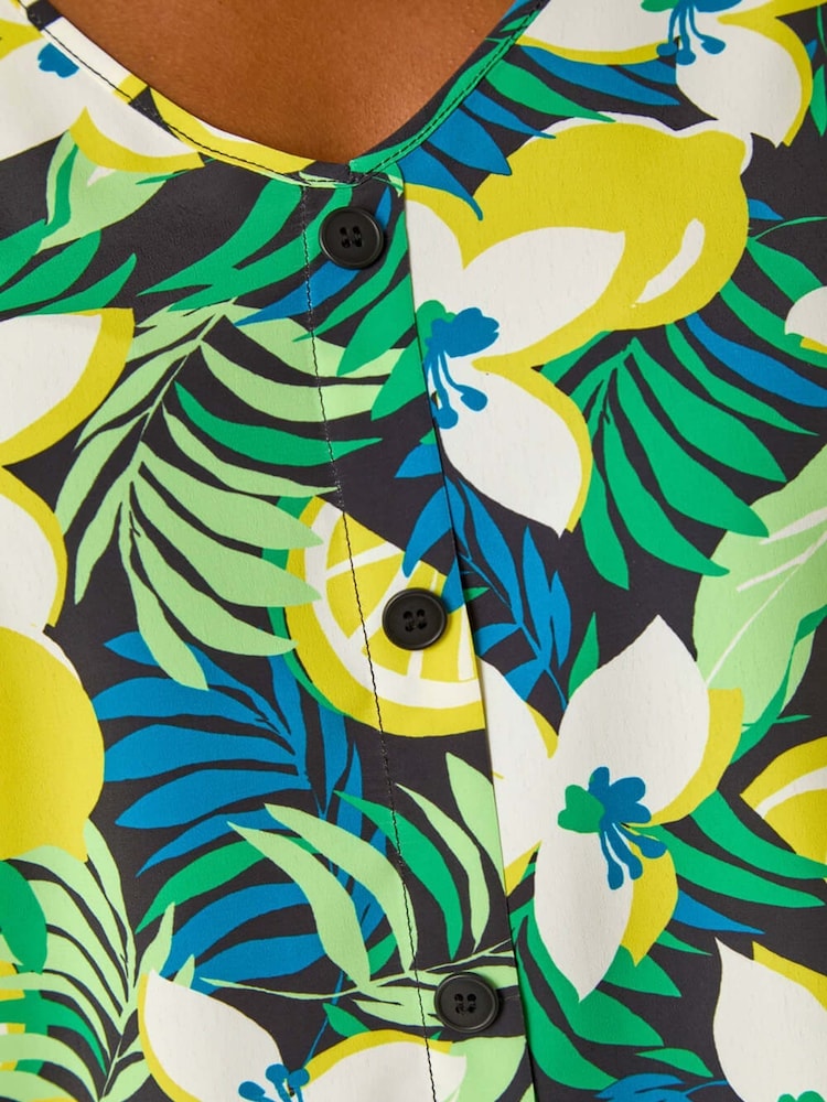 Roman Yellow Lemon Floral Print Buttoned Camisole Top - Image 5 of 5