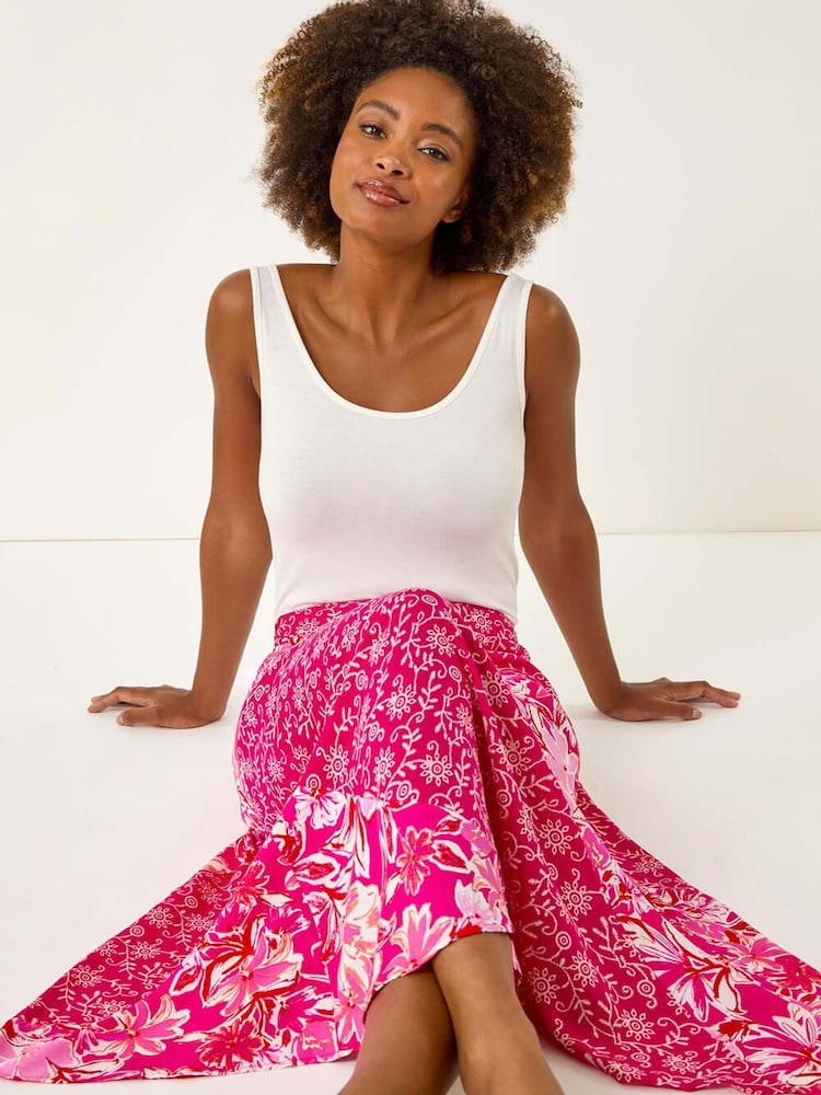 Roman Pink Vivid Multi Floral Print A-Line Skirt - Image 1 of 5