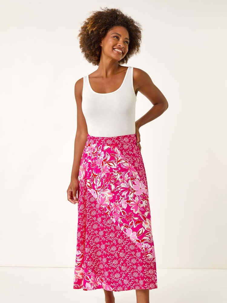 Roman Pink Vivid Multi Floral Print A-Line Skirt - Image 2 of 5