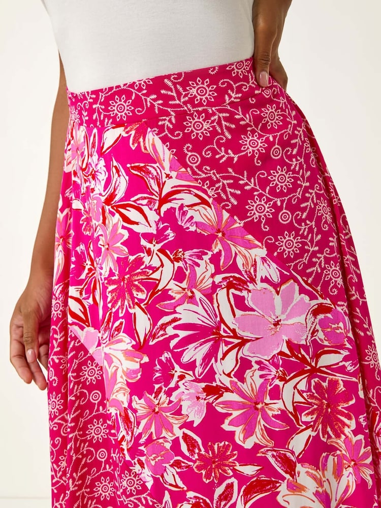 Roman Pink Vivid Multi Floral Print A-Line Skirt - Image 5 of 5