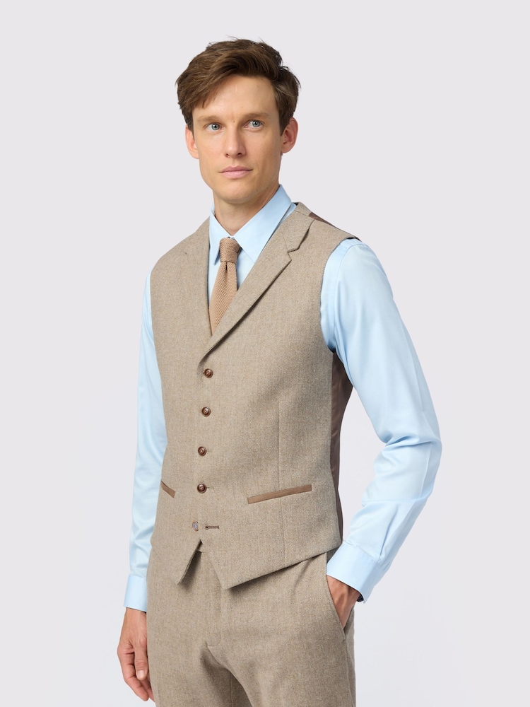 Antique Rogue Brown Camel Herringbone Tweed Waistcoat - Image 1 of 2
