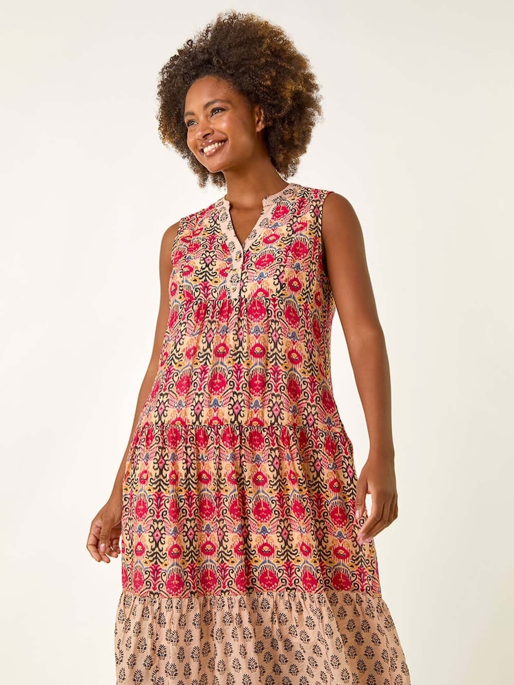 Roman Red Border Print Smock Dress - Image 2 of 5
