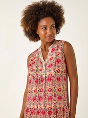 Roman Red Border Print Smock Dress - Image 4 of 5
