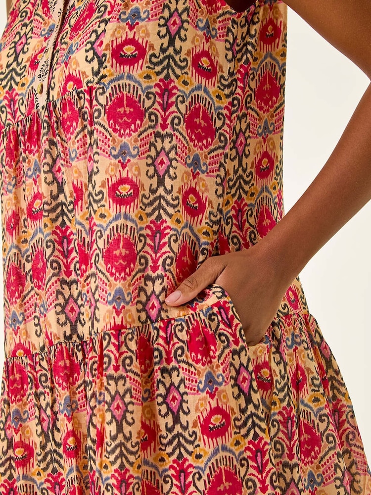 Roman Red Border Print Smock Dress - Image 5 of 5