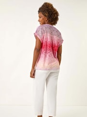 Roman Pink Burnout Lace Shoulder Blouse - Image 3 of 5