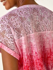 Roman Pink Burnout Lace Shoulder Blouse - Image 5 of 5