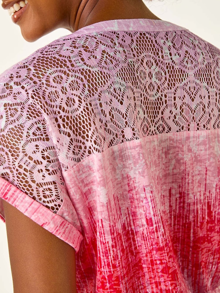 Roman Pink Burnout Lace Shoulder Blouse - Image 5 of 5 Roman Pink Burnout Lace Shoulder Blouse - Image 5 of 5