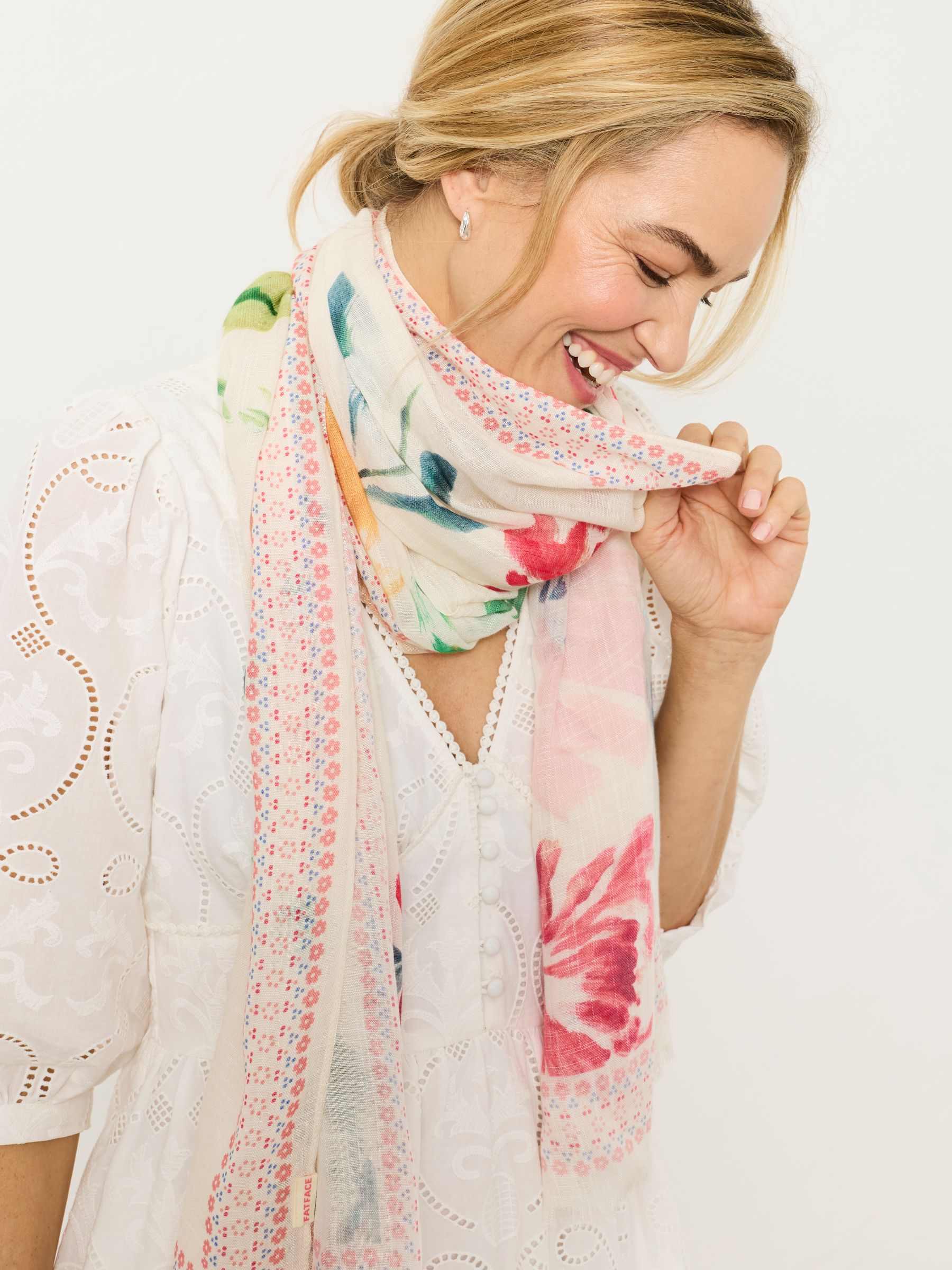 Fat Face Women's Scarf - Floral - Ivory