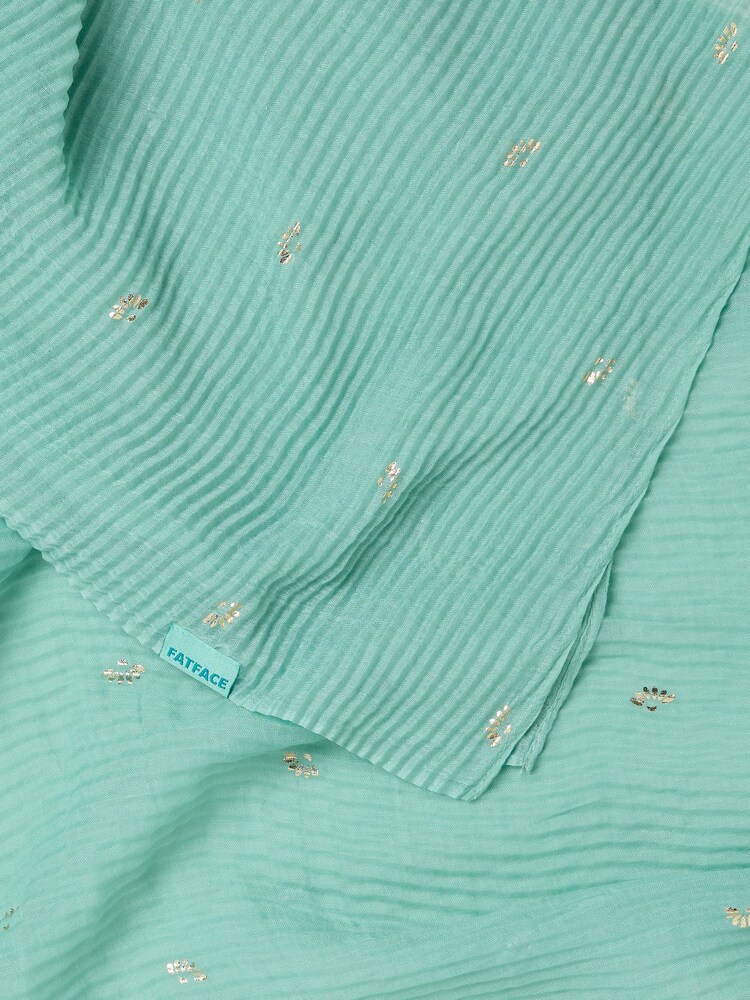 FatFace Green Foil Printed Crinkle Scarf - Image 2 of 2 FatFace Green Foil Printed Crinkle Scarf - Image 2 of 2