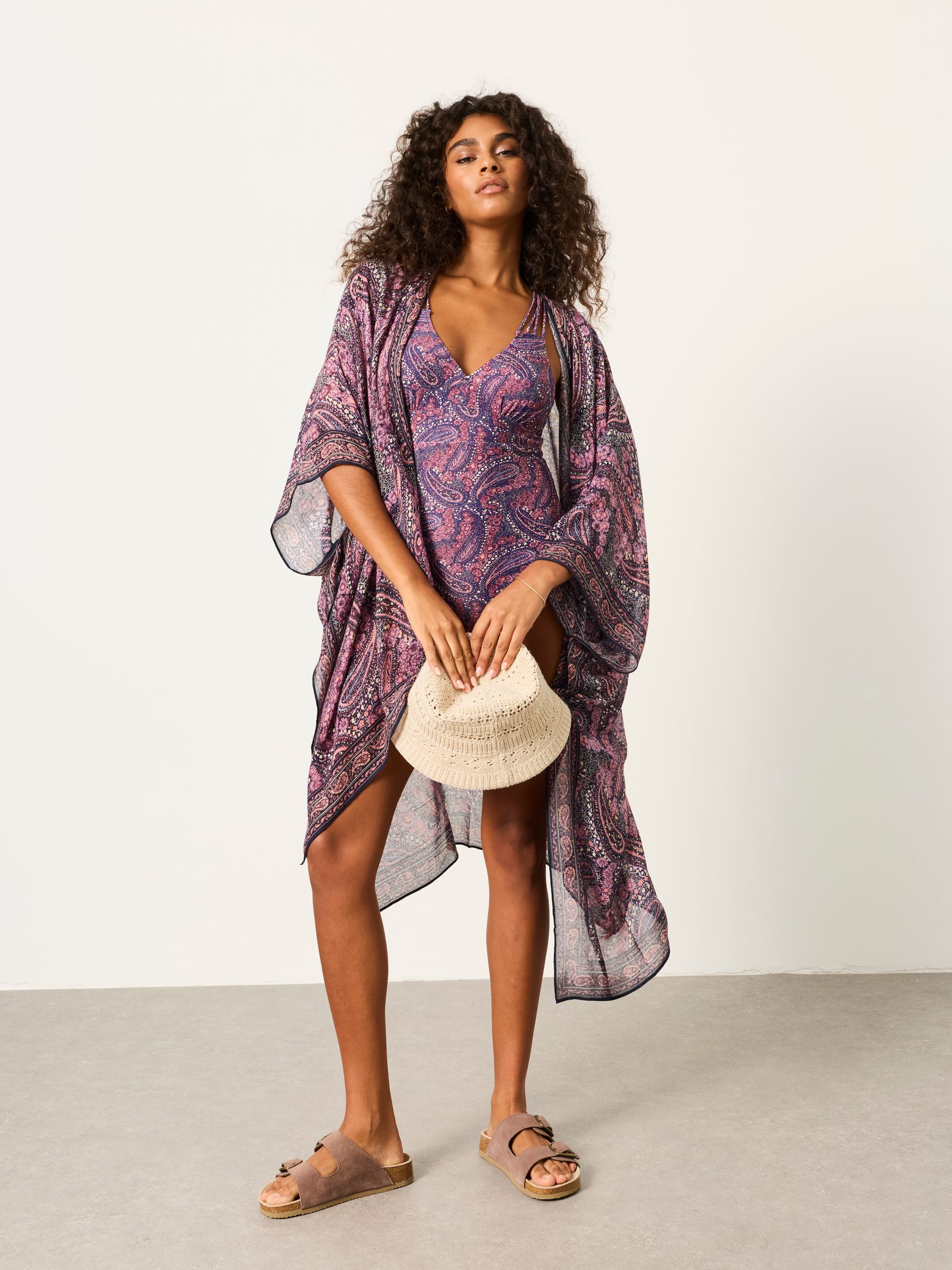 Fat Face Women - Kimono - Paisley Print - Viscose/Cotton Blend - Purple