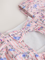 Laura Ashley Multi Priory Stripe Bow Back Seersucker Dress - Image 13 of 14