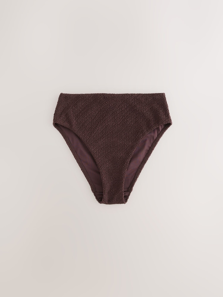 Chocolate Brown Crinkle High Waist High Leg High Leg Bikini Bottoms - Image 1 of 3