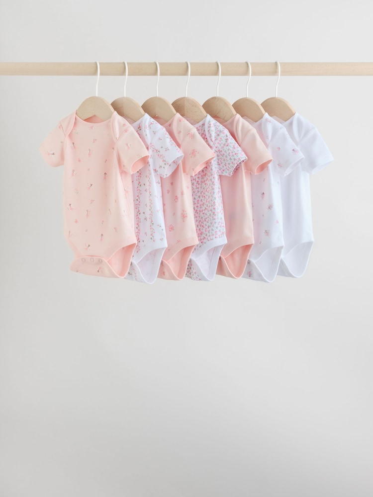Pink 7 Pack Short Sleeve Baby Bodysuit - Image 1 of 16 Pink 7 Pack Short Sleeve Baby Bodysuit - Image 1 of 16