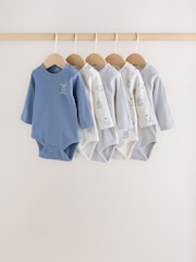 Blue Long Sleeve Baby Bodysuits 5 Pack - Image 1 of 12